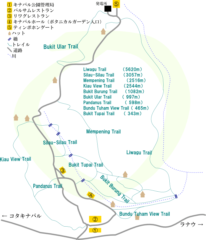 キナバル公園内　トレイルマップ